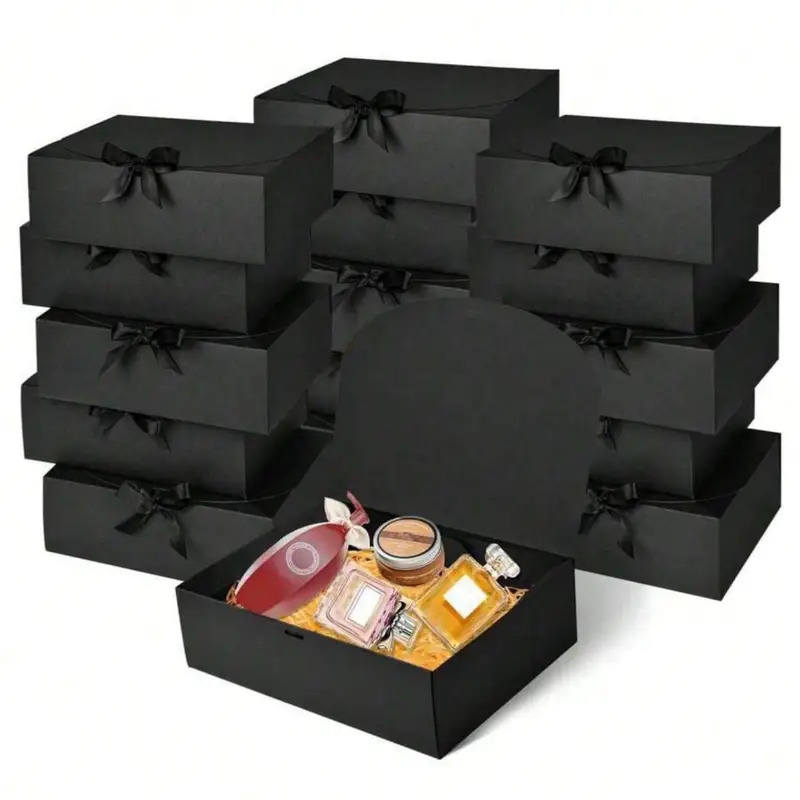 Black Gift Box With Lid, Elegant Gift Box With Ribbon For Best Man Proposal, Graduation Favors black 5pcs