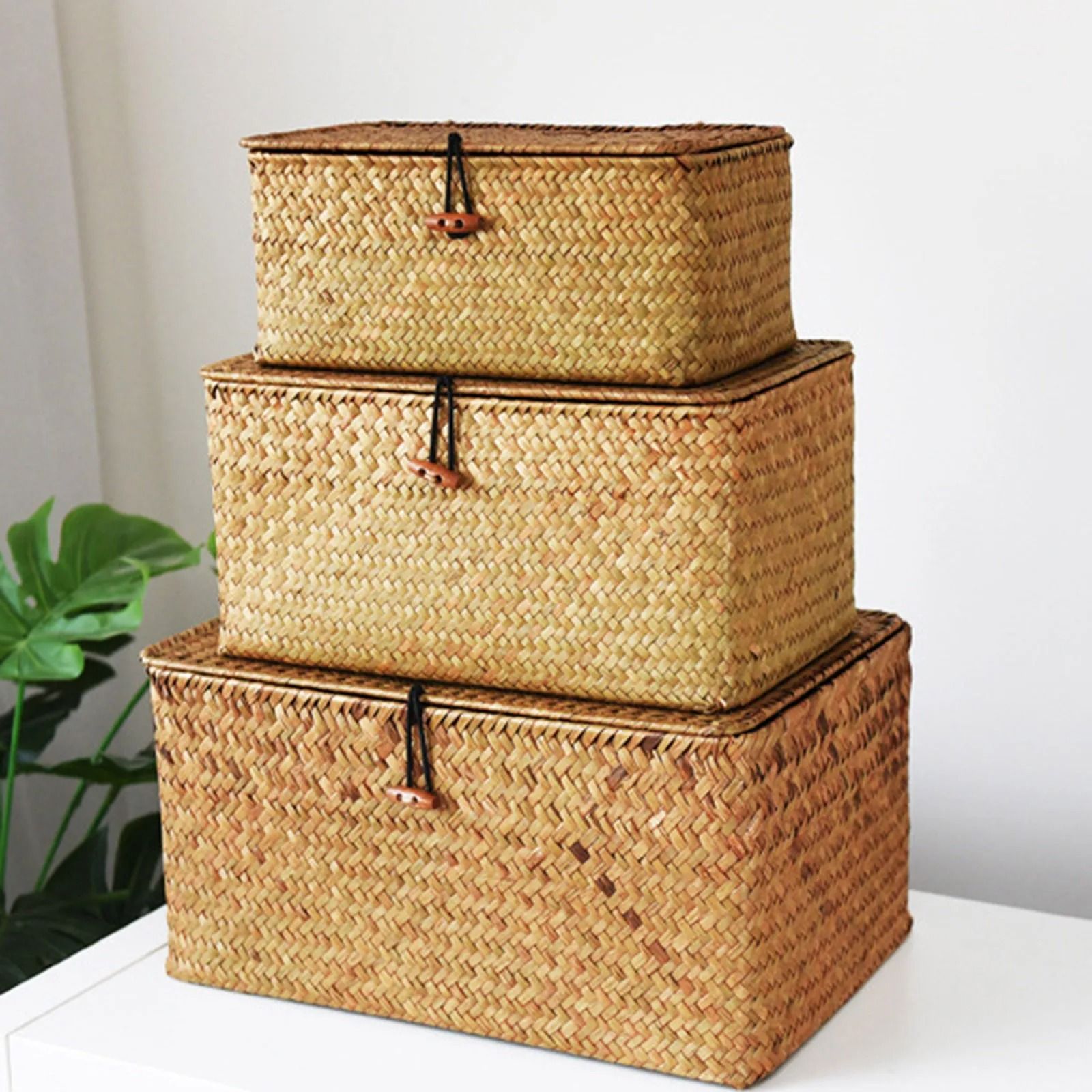 Handmade Wicker Woven Storage Box With Lid Rattan Organizer Basket l