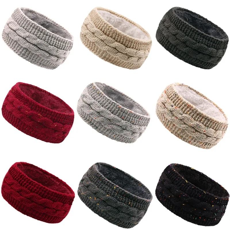 Velvet Lined Thermal Knitted Winter Headband gray