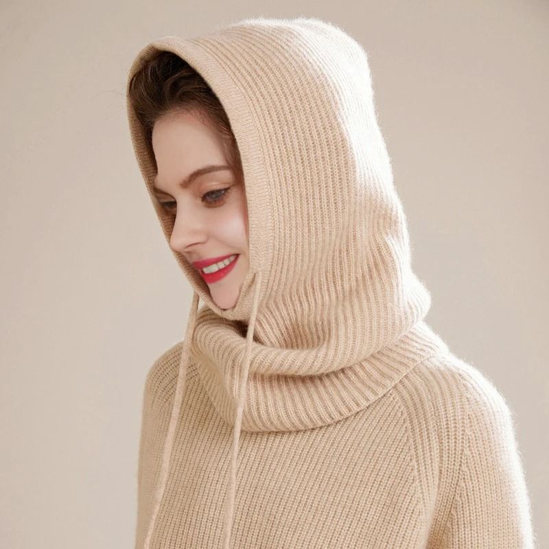 100% Pure Wool Knitted Thermal Balaclava Hood beige