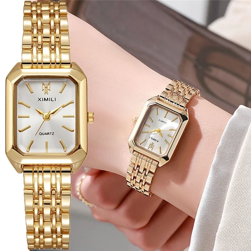 Square Roman Scale Watch Luxury Gold Alloy Quartz Wristwatch For Fashion Forward Women gold pink