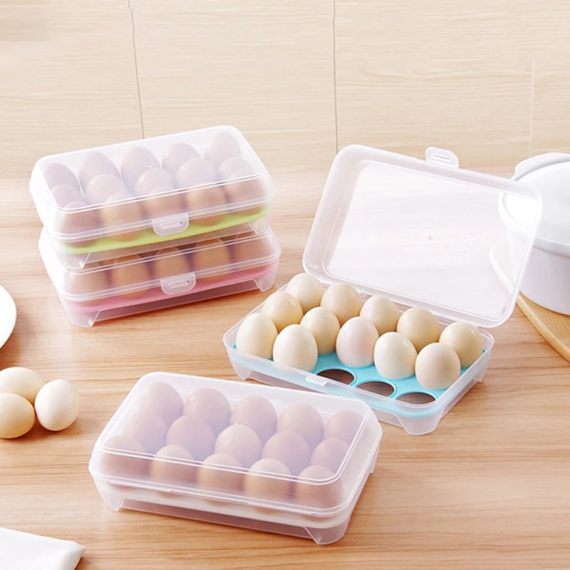 Plastic Egg Storage Box With Lid, Transparent Stackable Kitchen Organizer, Shockproof Egg Rack pink