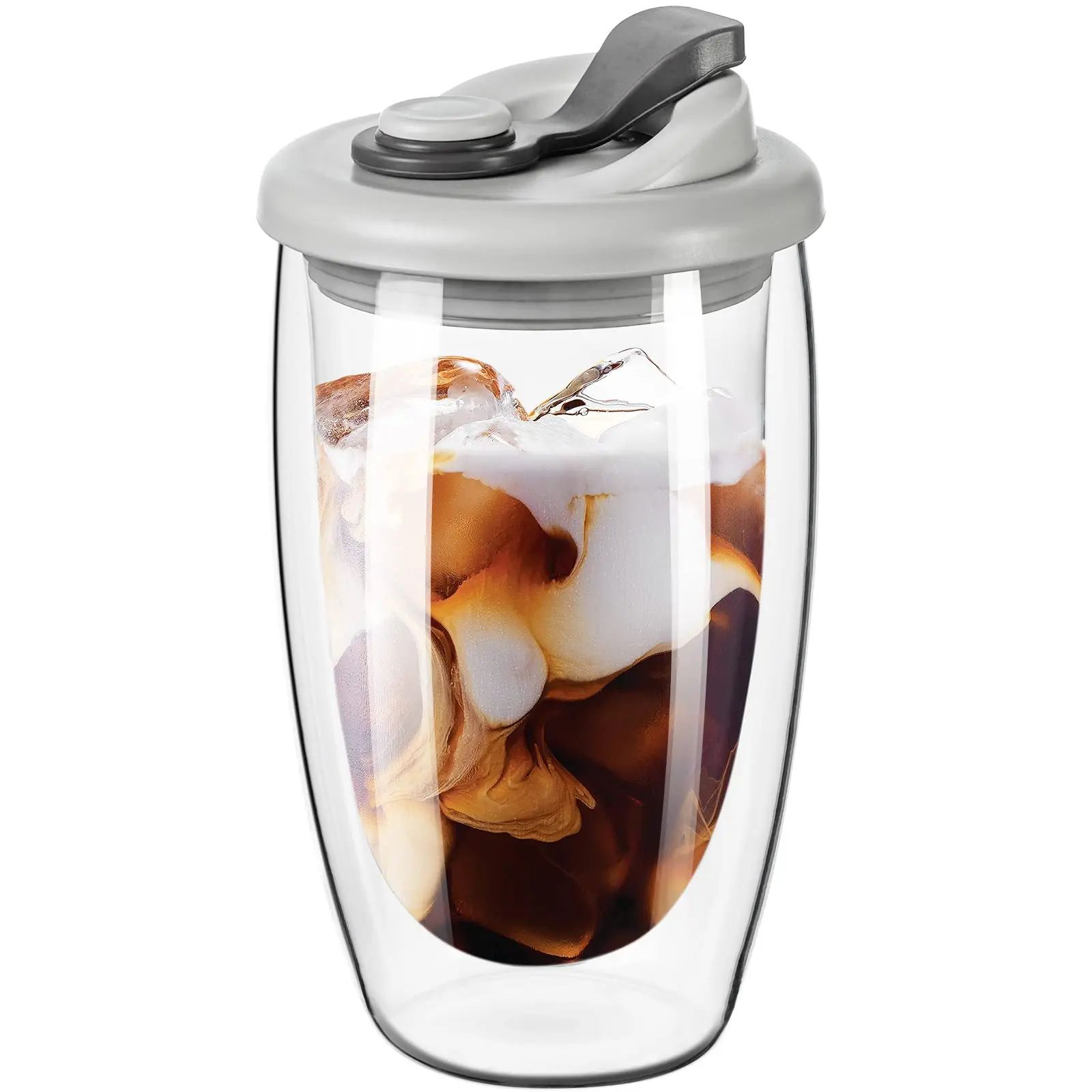 15oz Double Wall Glass Coffee Mug With Silicone Lid 250ml