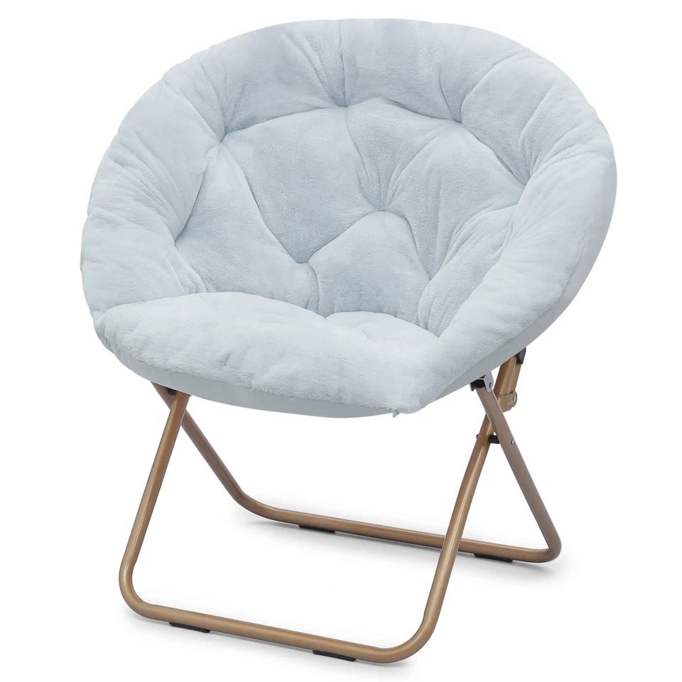 Comfy Moon Lounge Chair, Folding Saucer Chair With Blue Cozy Faux Fur Upholstery Seat Comfy Moon Lounge Chair, Folding Saucer Chair With Blue Cozy Faux Fur Upholstery Seat