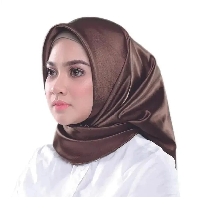 35.4in Elegant Satin Silk Square Hijab Scarf Solid Color Muslim Headscarf & Turban Wrap yw102 08