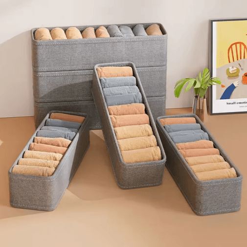 Foldable Drawer Organizer Box Set For Clothes And Wardrobe Storage grey 4pcs
