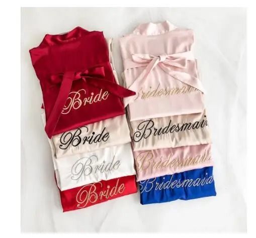 Embroidery Bridal Kimono Robe Professional Satin Nightgown & Sexy Short Wedding Bathrobe champagne Bride 2xl
