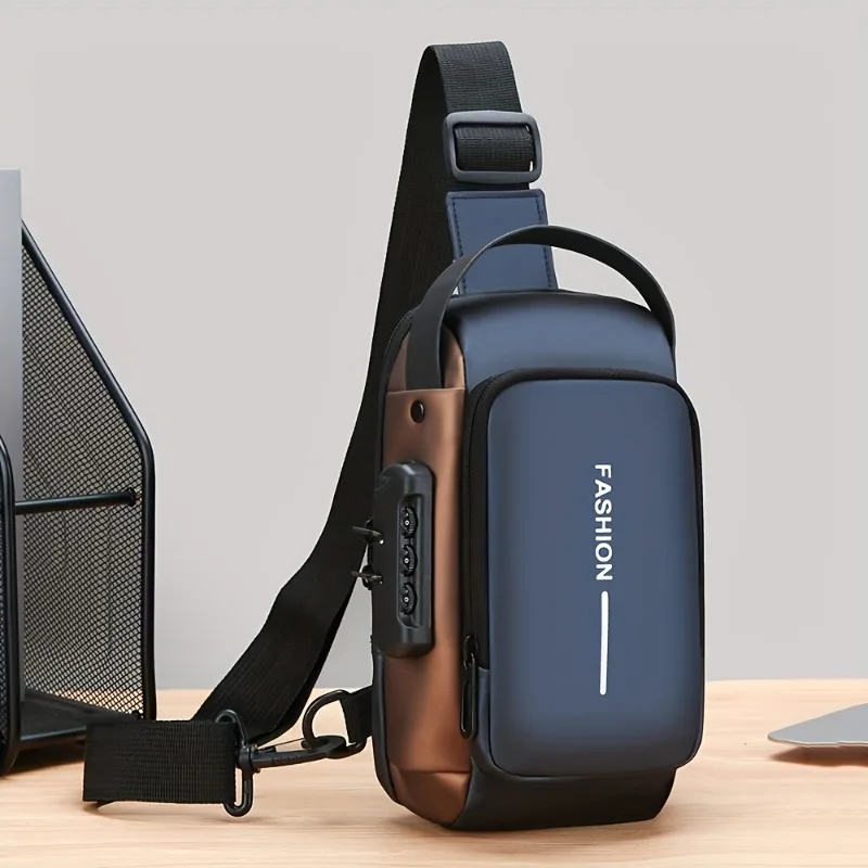 Durable Oxford Fabric Men's Sling Bag Stylish Motorcycle Crossbody Chest Pack With Phone Pocket, Zip Closure. black