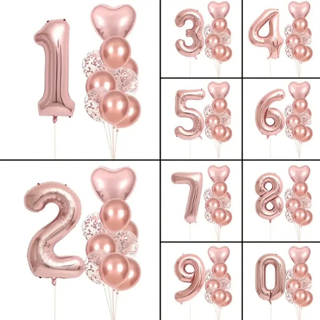 10 Piece Rose Golden Foil Balloon Set 3