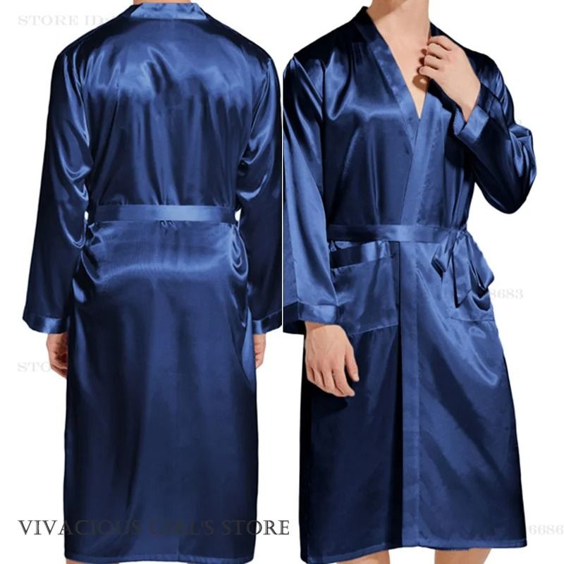 Premium Mens Silk Satin Bathrobe Professional Navy Blue Wedding Kimono & Sleepwear Gown burgundy xl