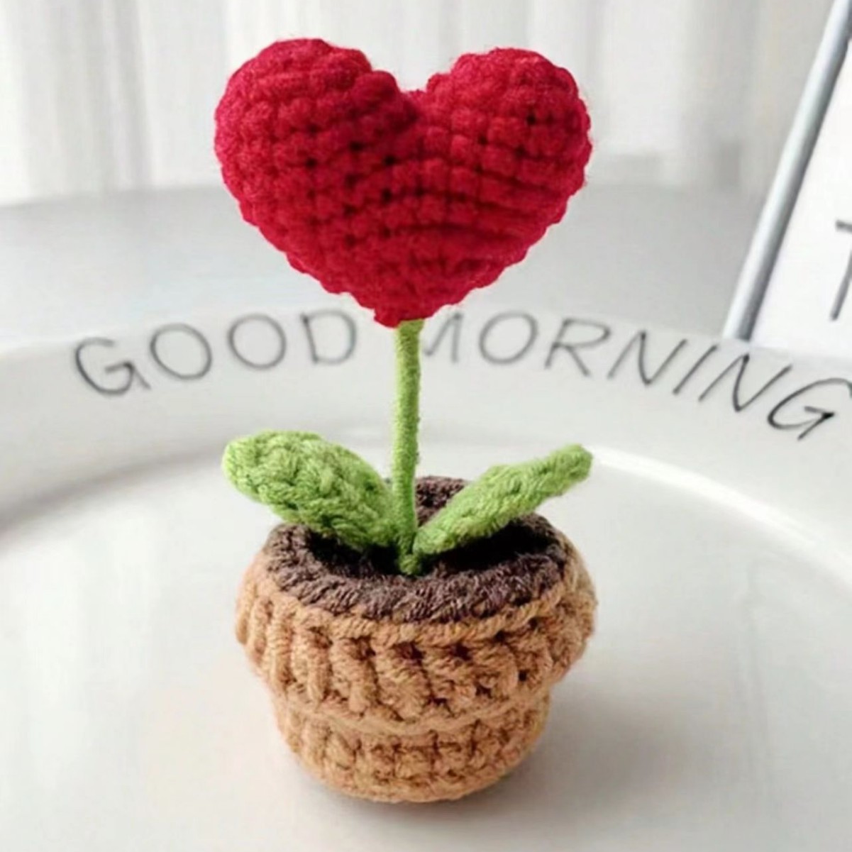 Red Heart Shaped Handmade Knitted Flower Pot Knit Imitation Potted Plant For Valentine's Day Christmas Mother's Day Gift 5pcs