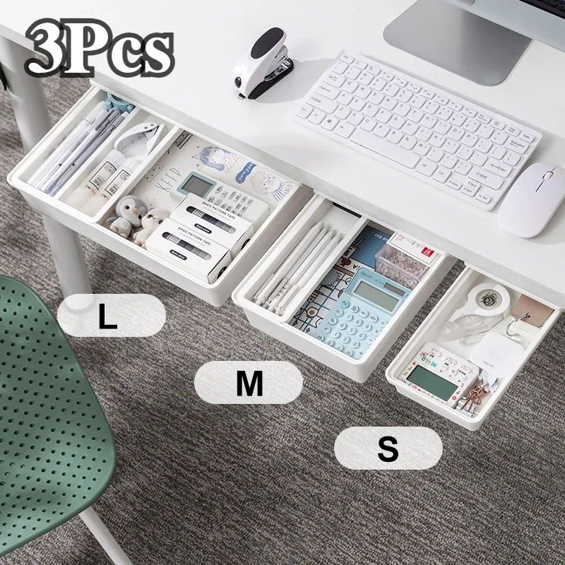 Under Desk Self Stick Hidden Storage Drawer Box grey l 1 Cell