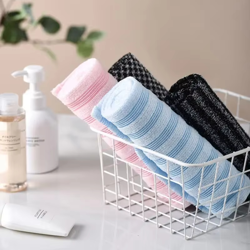 Extra Long Exfoliating Shower Towel, Blissal Shower Scrubber, Bath Exfoliating Washcloth, Exfoliating Towels grid Black