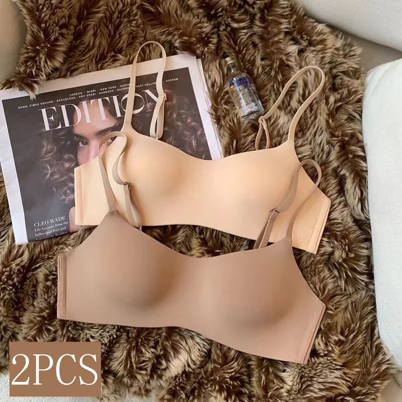 2 Pcs Seamless Wireless Bralette Set Soft Tube Top Comfort Bras For Women skin Bean l one Size