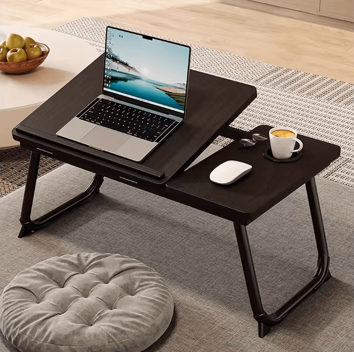 Portable Bed Sofa Table Foldable Breakfast Tray With Cup Holder Bedside Laptop Stand white