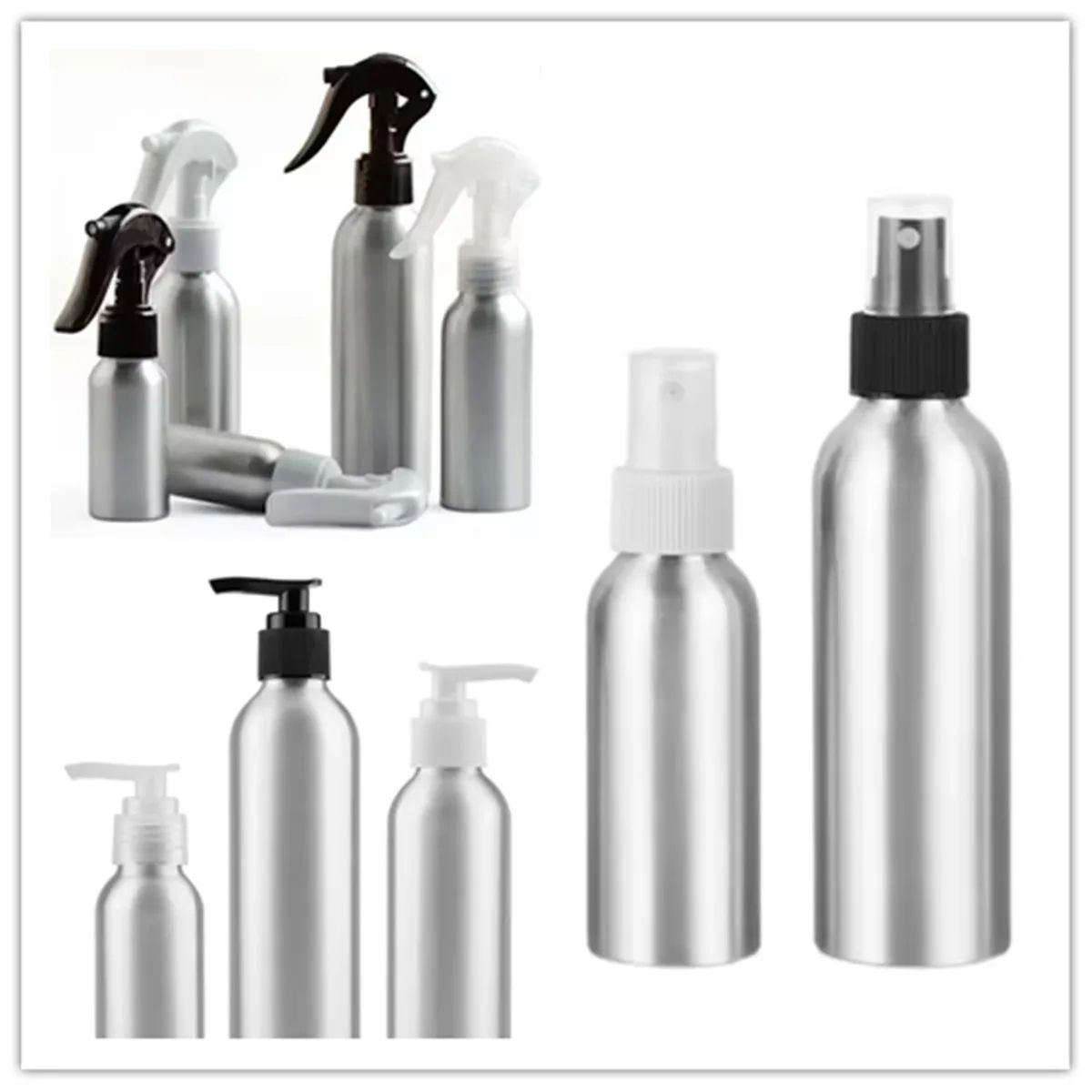 Refillable Aluminum Spray Bottle With Fine Mist Sprayer & Lotion Pump Travel Size 1oz8oz black Trigger Spray 250ml