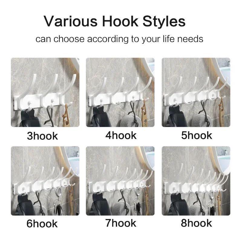Modern Folding Robe Hooks Space Saving Wall Mounted Coat Hooks For Bathroom & Kitchen white 6 Hooks