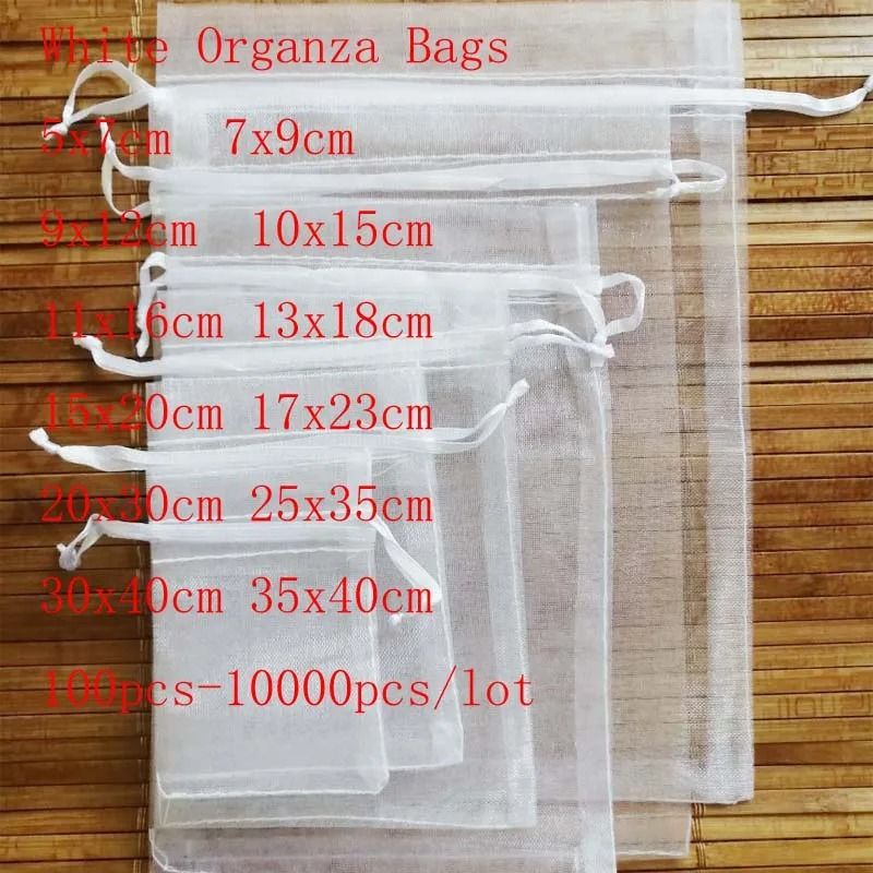White Drawstring Organza Bags High Performance Jewelry Package & Small Wedding Gift Pouches 40 X 60 Cm 1000 Pcs