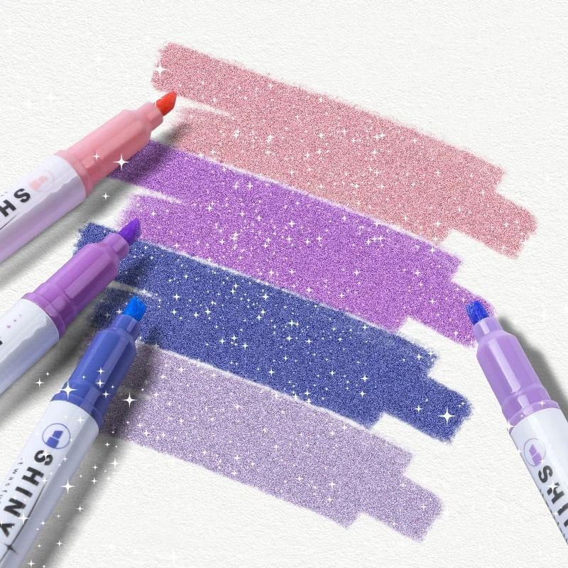 4 Color Glitter Highlighter Markers Premium Kawaii Shimmer Stationery For Students And Journaling 5 Pcs Set A
