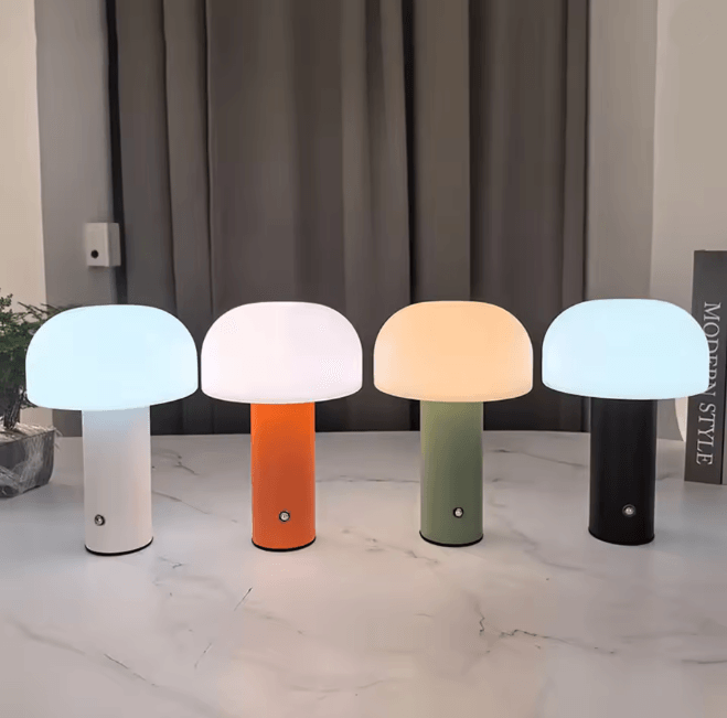 Rechargeable LED Mushroom Table Lamp With 3 Color Dimming c