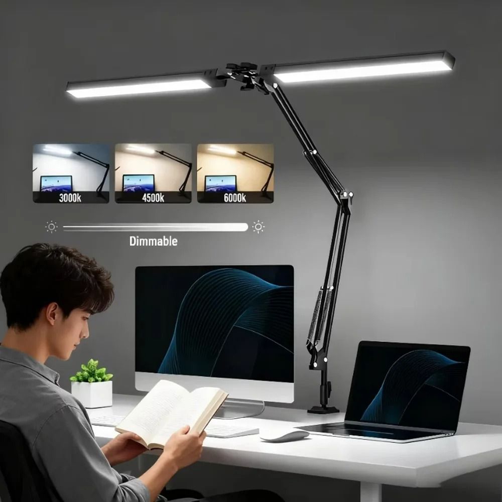 Adjustable Eye Caring LED Desk Lamp With Clamp And 10 Brightness Levels single Head Black
