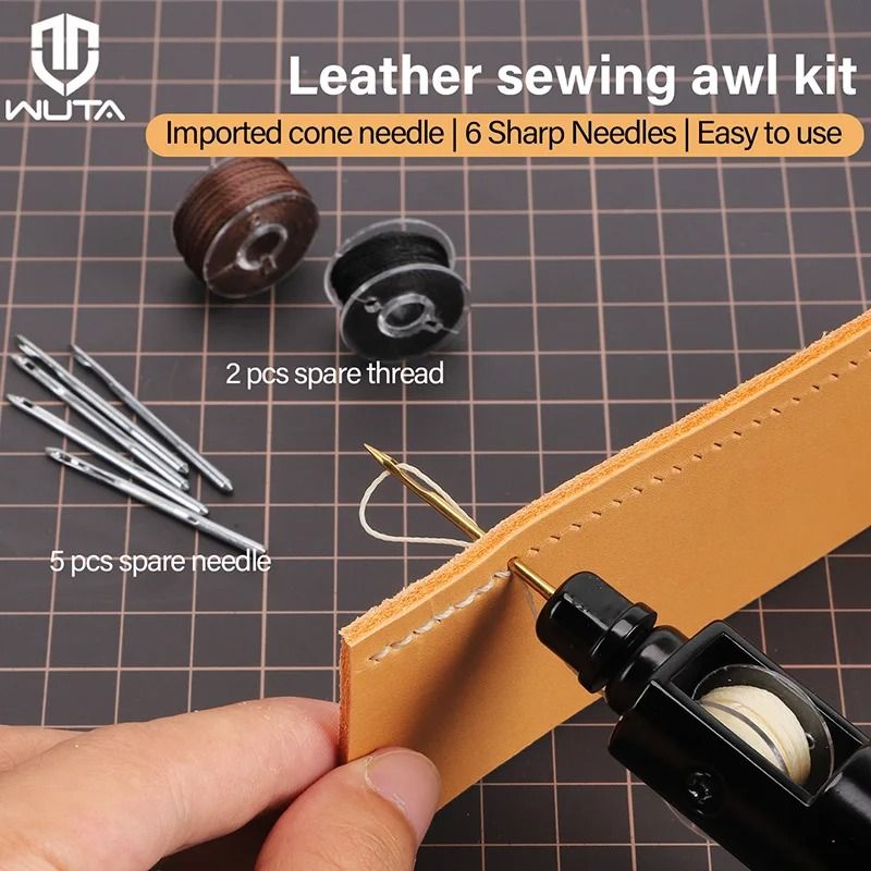 Handheld Leather Stitching Awl Professional Hand Sewing & Repair Kit set F 10 Gold Needle