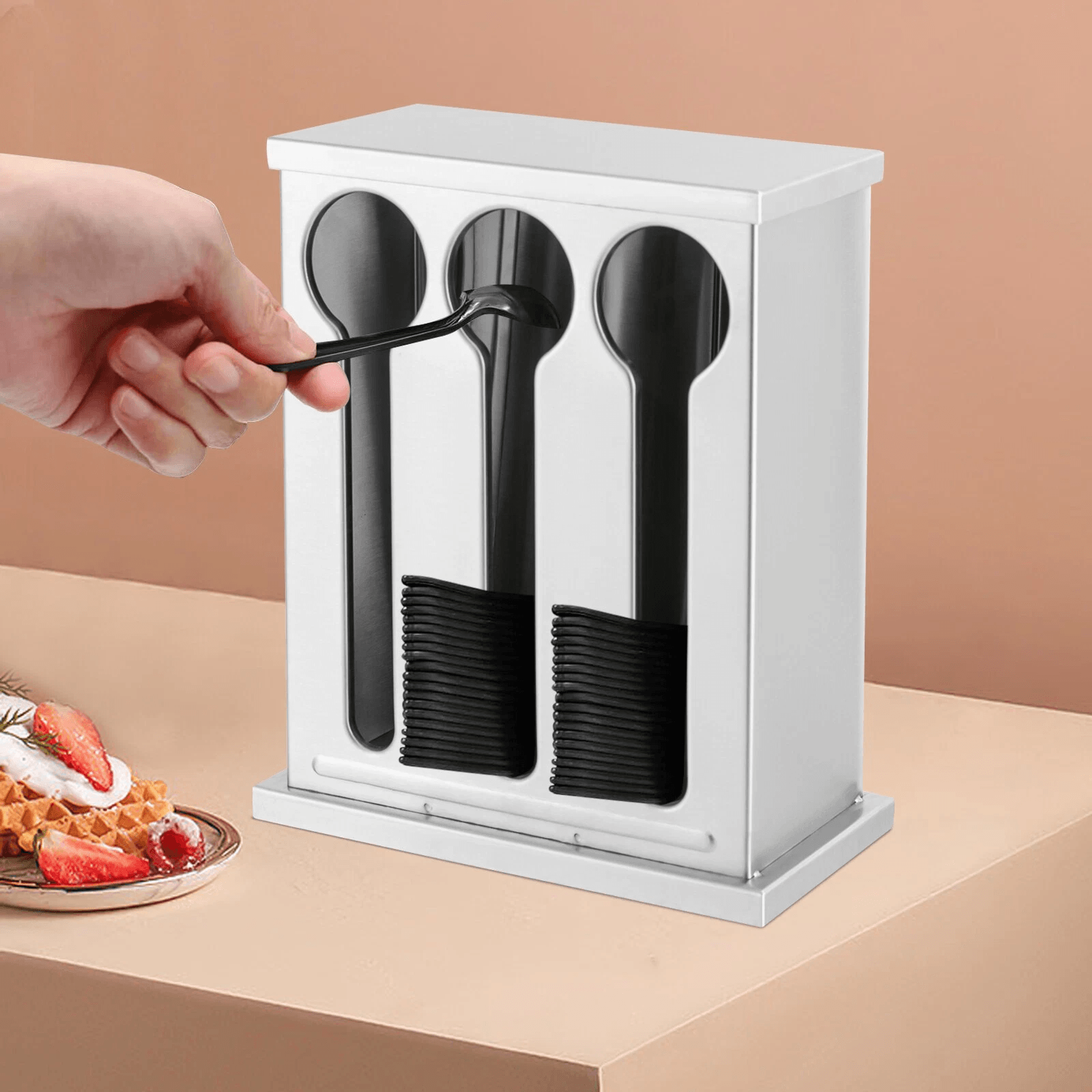 Utensil Dispenser For Fork And Spoon, Stainless Steel Holder Station Utensil Dispenser For Fork And Spoon, Stainless Steel Holder Station