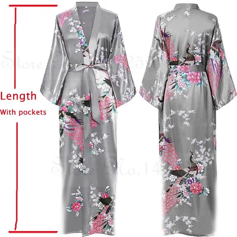 Luxurious Long Satin Kimono Robe Professional Bride & Bridesmaid Dressing Gown With Pockets dark Green B m