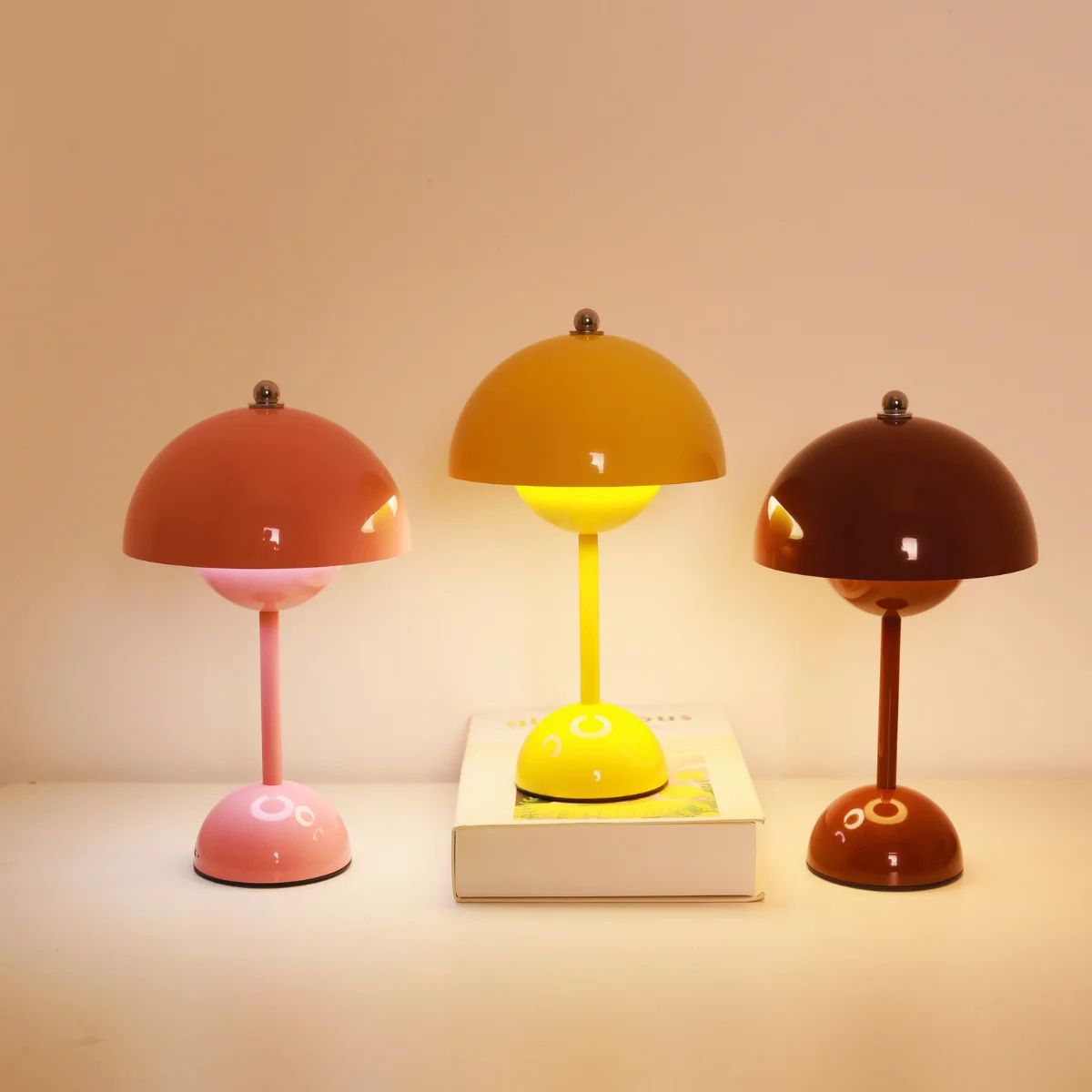 USB Rechargeable LED Flower Bud Touch Lamp 3 Color Dimmable Bedside Table Light burgundy warm White