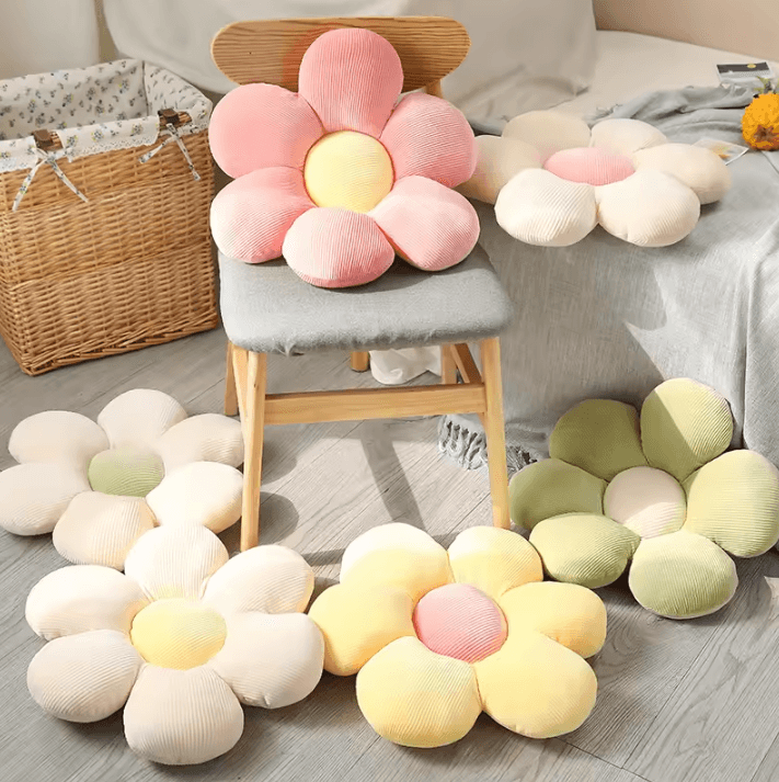 BlossomElite Plush Flower Cushion Pillow Pink Six Petal Seat Pillow For Bedroom & Bay Window Decor pink yellow 17.7 17.7 In