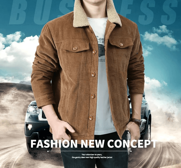 Mens Corduroy Padded Winter Jacket Fleece Lined Cotton Parka black 4xl