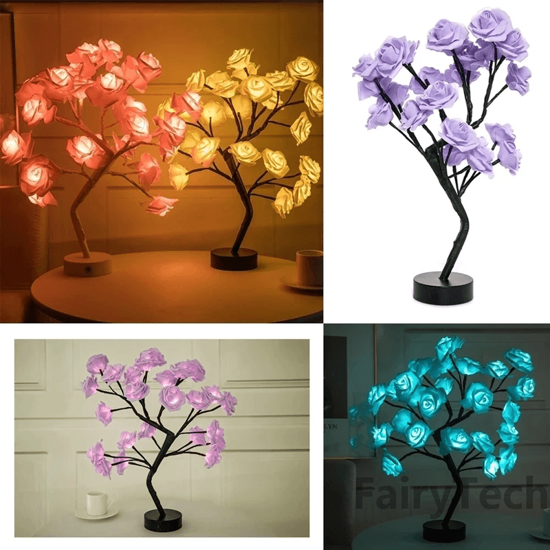 USB LED Rose Flower Table Lamp Romantic Fairy Night Light rainbow