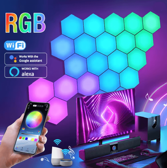 RGB Intelligent Hexagonal Wall Lamp Music Sync App Control Light Panels 6pcs wifi Version