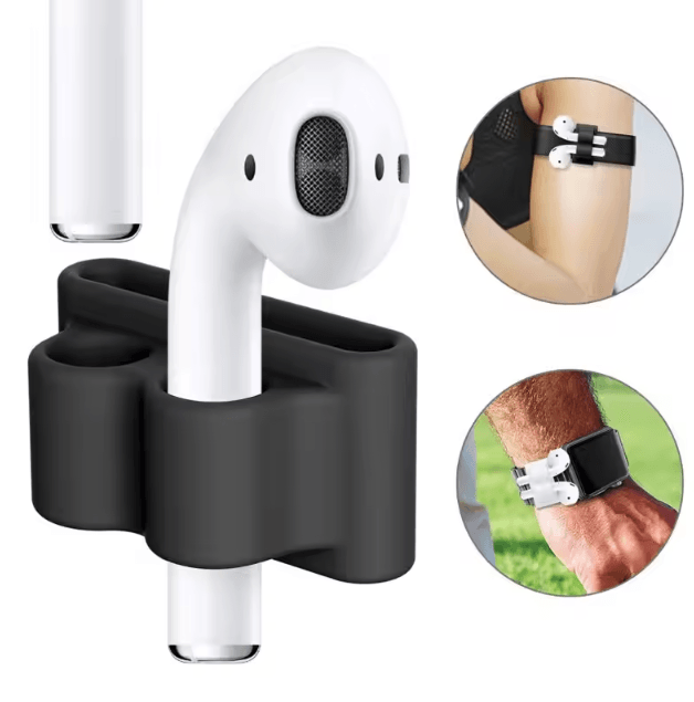 Silicone AirPods Holder Clip With Anti Lost Hook Stand Compatible With Apple Watch And Wireless Earphones gray