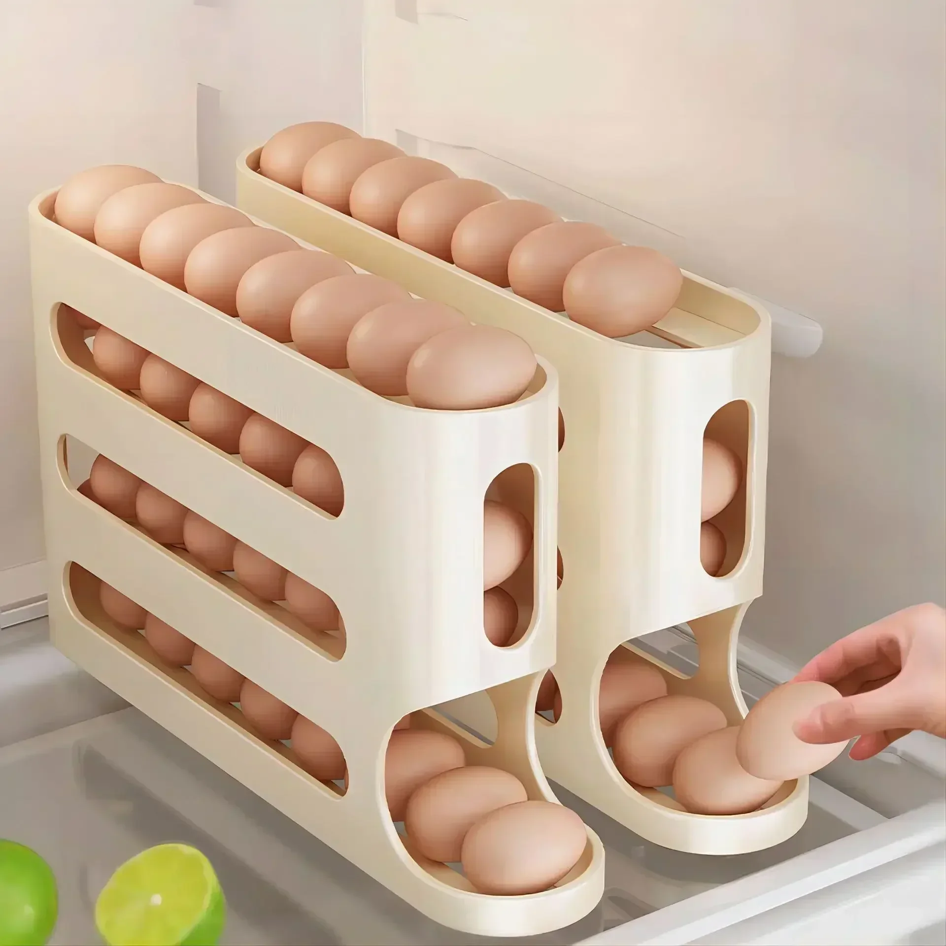 Ladder Style Egg Box Storage, Slide Egg Storage Box For Refrigerator, Automatic Egg Rolling Machine white
