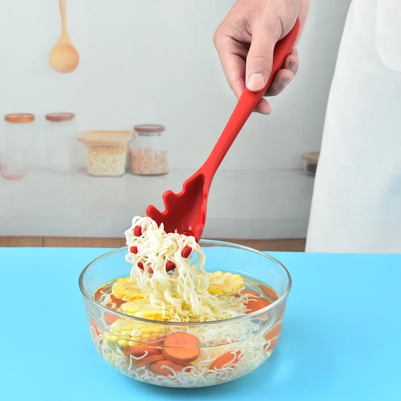 Spaghetti Spoon Silicone Colander Noodle Scoop Long Handle Nylon Drain Strainer Kitchen Tool red