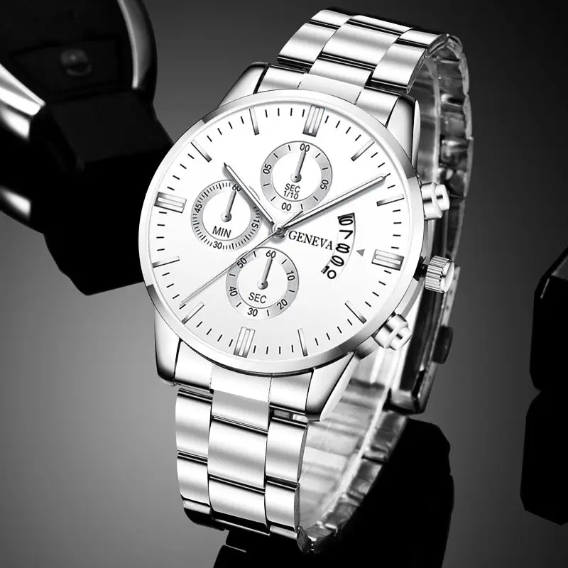 Mens Stainless Steel Quartz Watch Sleek Silver Design Ideal For Business & Sports black