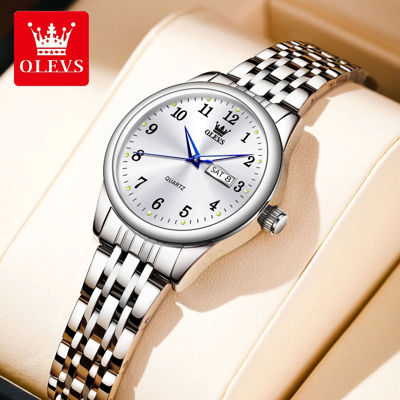 OLEVS Elegance Waterproof Stainless Steel Women's Quartz Watch white