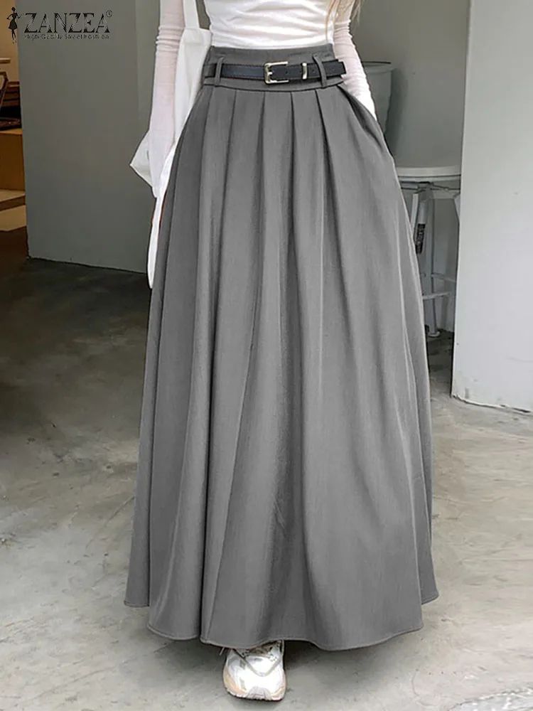 High Waist Pleated Maxi Skirt For Women gray 12