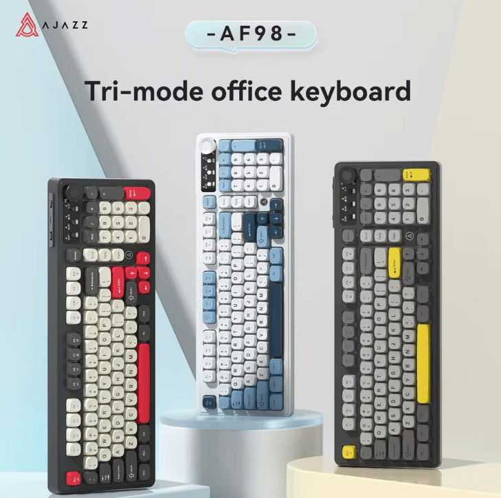 AJAZZ AF98 Wired And Wireless Keyboard With Three Mode RGB And Long Battery Life wired white