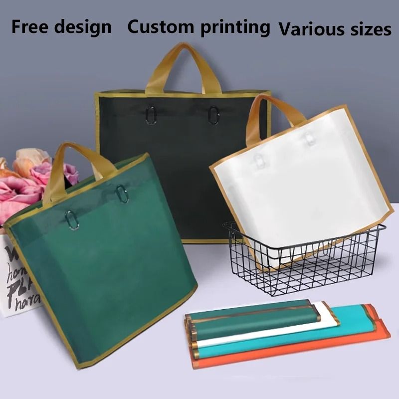 Customized Logo Tote Bags 50 Pcs Gold Edge Party Favor & Shopping Bags white 19.7 X 17.7 In