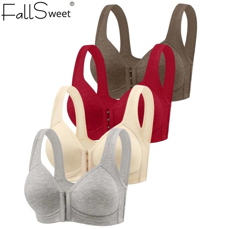 Fallsweet Seamless Front Closure Wire Free Push Up Bralette Full Coverage khaki s
