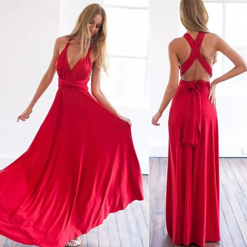 Multiway Wrap Convertible Maxi Dress Infinity Bridesmaid Style In Red black m(us 6)