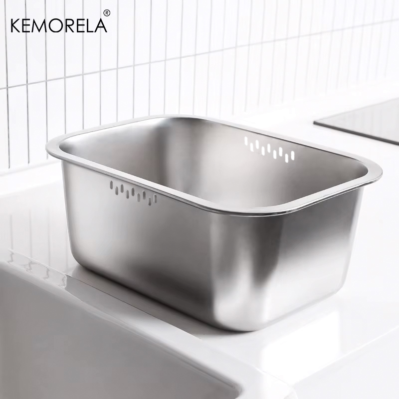 Multipurpose Kitchen Sink Bowl Portable Washing up Bowl Stainless Steel Dishpan Vegetable Washing Basin 1 Set