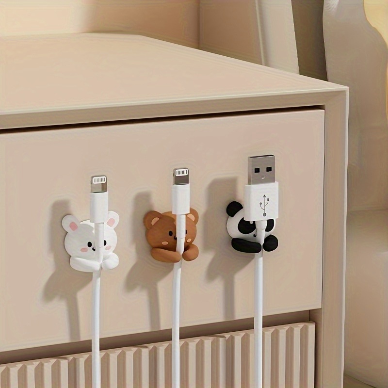 Cute Desktop Cable Organizer With Hooks And Clips For Mouse And Earphone Wires Nail Free Cord Holder For Desk Storage black