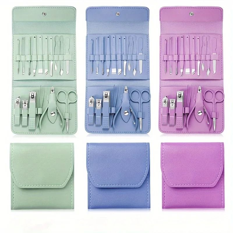 16 Piece Professional Manicure And Pedicure Nail Care Set With Travel Case blue