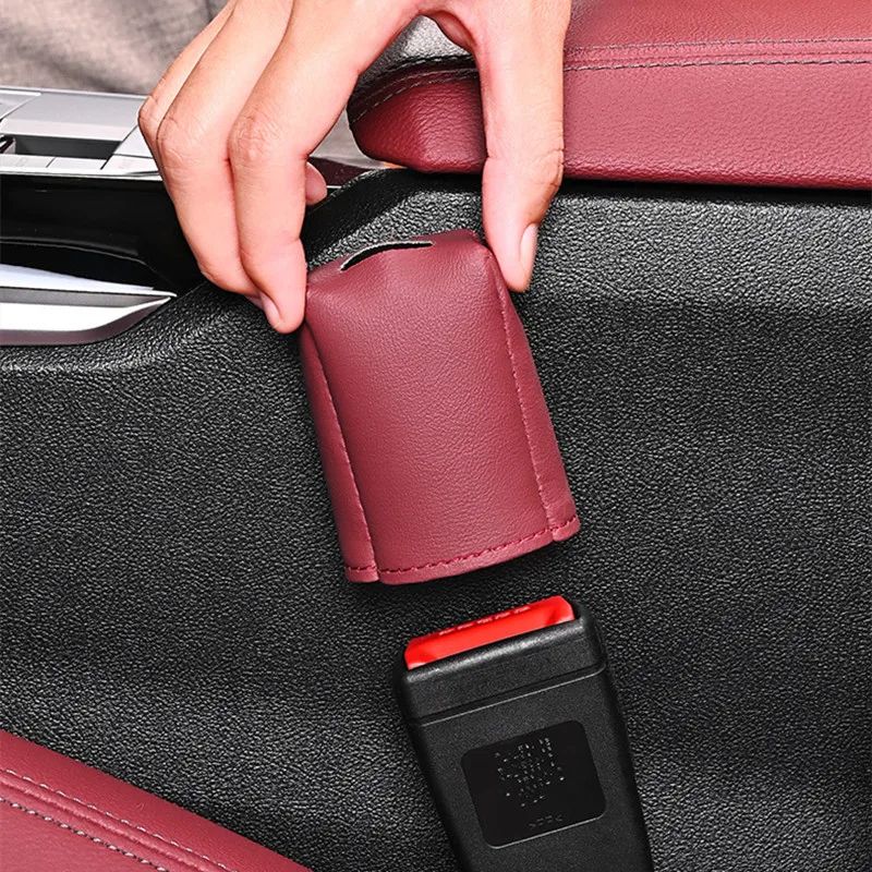 Safe Guard Leather Seat Belt Buckle Cover Decorative Socket Protector orange