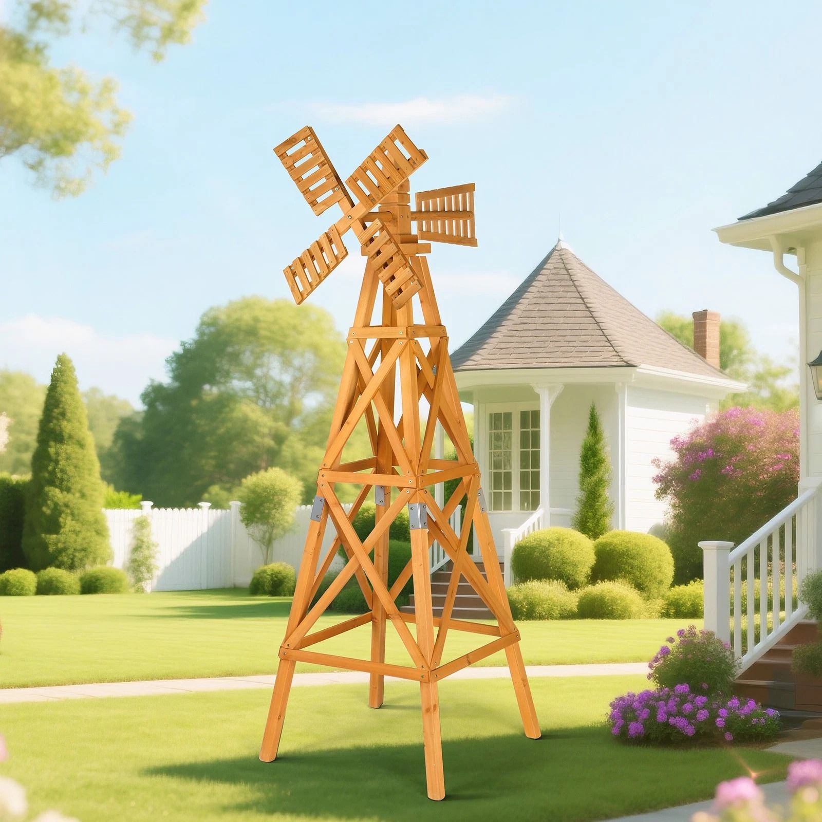 Wooden Windmill Garden Weathervane With Head Outdoor Cross Jointed Decor For Backyard blue