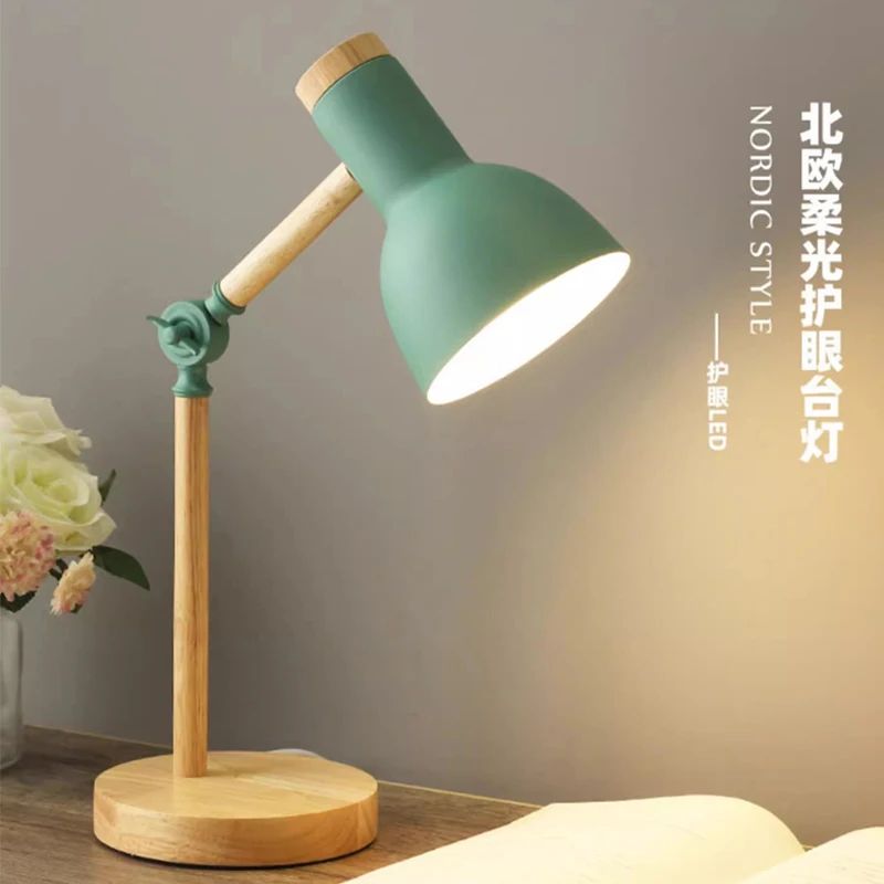 Nordic Wooden LED Desk Lamp Adjustable Head Eye Protection Bedside Light pink au Plug no Bulb