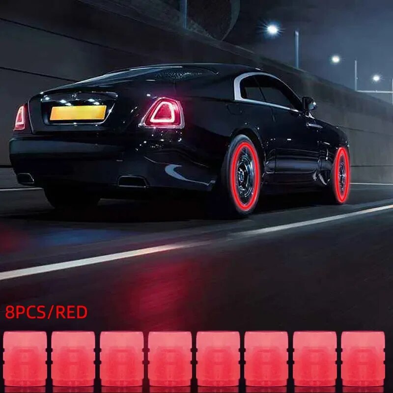 Luminous Valve Stem Caps For Motorcycle, Bicycle, Car Wheels Fluorescent Night Glowing Tyre Hub Cap Decor blue